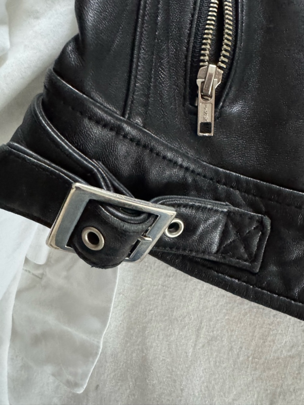 Mossimo Supply Co. Black Leather Biker Jacket with silver zippers - Picture 5 of 7